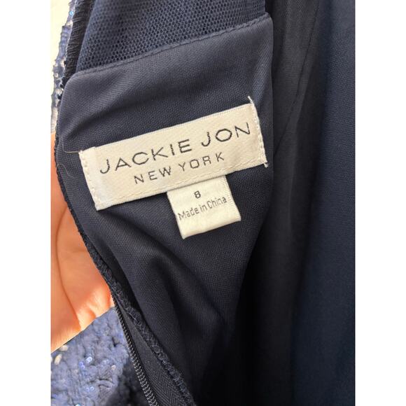 Jackie Jon New York 8 Navy Blue Lace Formal Dress Beaded Belt Wedding - Picture 5 of 14